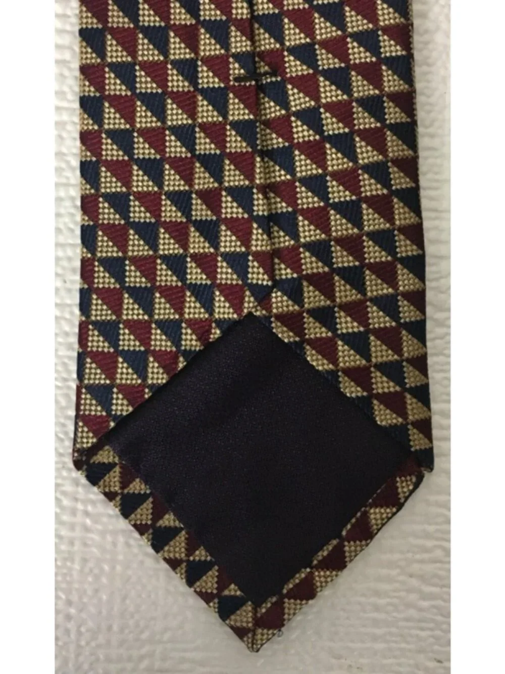 Paul Frederick Tie Red Black Gold Triangles Italian Silk 3.75 in Wide 57 in Long